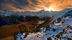 nature landscape sunset snow Mountains