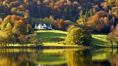 nature landscape water fall House reflection