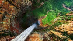 nature landscape water rock waterfall Trees forest Angel Falls