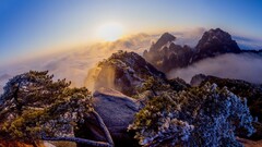 nature Mountains clouds landscape frost Plants cold sky sunlight