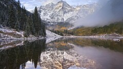 nature Mountains Lake reflection Trees maroon bells Aspen