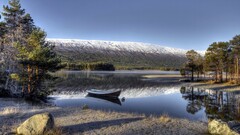 nature Mountains Lake Trees boat landscape