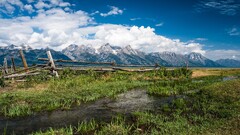 nature Mountains landscape clouds grass