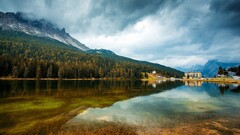 nature Mountains reflection Trees forest landscape sky clouds