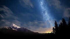 nature Mountains Trees Stars Space Milky Way Starry Night night