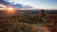 nature path sunset rock formation hills sun rays