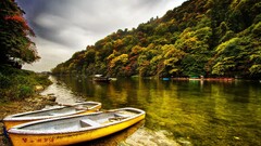nature river boat Trees landscape water