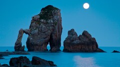 nature Sea coast moon night blue