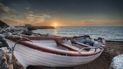 nature Sea sky sunset boat