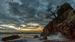 nature Sea sky sunset shore rock clouds