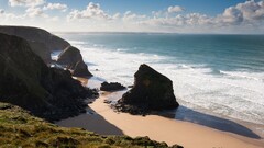 nature Sea waves beach cliff coast