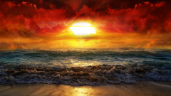 nature Sea waves coast beach atomic bomb apocalyptic sky