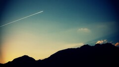 nature sky Mountains landscape silhouette contrails Aircraft