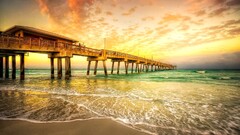 nature sunset Sea clouds pier sky sunlight