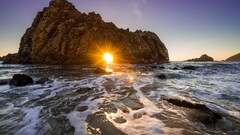 nature sunset Sea waves sunlight rock Pfeiffer Beach California