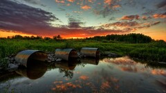 nature sunset water clouds sky