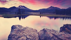 nature water Mountains rock reflection sky clouds landscape