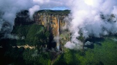 nature waterfall clouds Venezuela landscape cliff