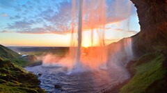 nature waterfall sunset iceland
