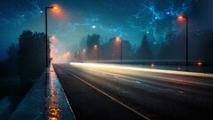 nebula Space lighter lights road evening rain