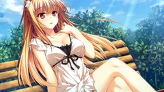 nekomimi cat girl anime girls Anime cleavage bench sun dress