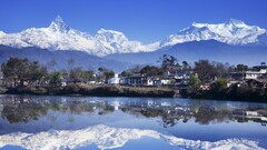 nepal Lake himalayas Ghandruk Mountains reflection landscape