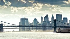 new york city cityscape Bridge sky clouds