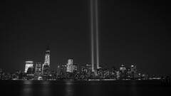 new york city water monochrome cityscape night