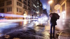 night City umbrella Men long exposure cityscape street