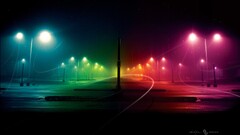 night rainbows colorful street streaks street light glowing road