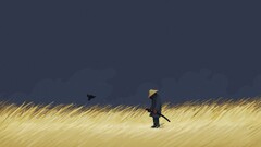 ninjas samurai asian artwork sky Plants standing hat