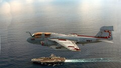 Northrop Grumman EA-6B Prowler aircraft carrier aerial view ship