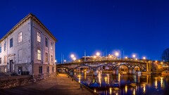 Norway dusk Bridge Harbor street light pier town City