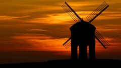 orange background sunset silhouette windmill landscape
