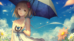 original characters Anime anime girls flower in hair umbrella