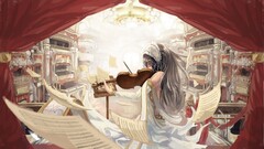 original characters Anime Music violin dress brunette