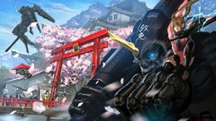 original characters samurai robot mech cherry blossom Anime