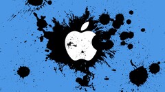 paint splatter blue background apple inc logo