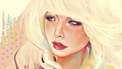 painting Anime blonde freckles artwork Women face