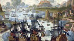 painting artwork ship fleet sailing ship