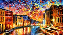 painting canal Leonid Afremov gondolas colorful reflection Italy