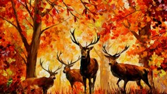 painting Leonid Afremov fall deer Animals artwork Trees