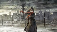 painting scarf anime girls smoke Anime