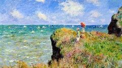 painting Sea cliff Claude Monet France parasol classic art