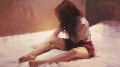 painting Women bed brunette artwork