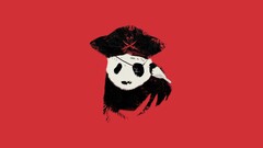 panda pirates artwork black white red Birds hat red background