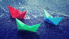paper boats water water drops splashes puddle rain cyan Green