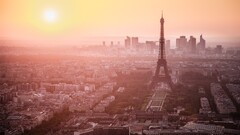 Paris Eiffel Tower France cityscape sun sunlight construction