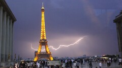 Paris Eiffel Tower storm building tower Lightning France People