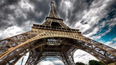 Paris France Eiffel Tower low-angle construction hdr sky